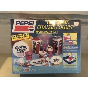 Vintage 1990 Pepsi Majik Party Set NIB Sealed 12 Piece Set 7 Color Change Pieces